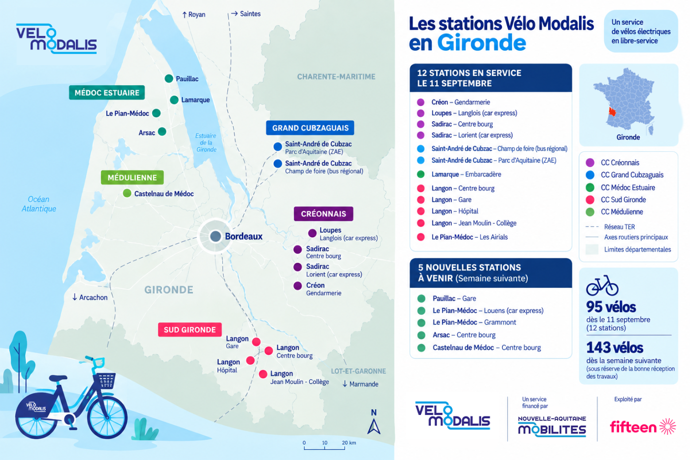 Carte Girondine des stations Vélo Modalis